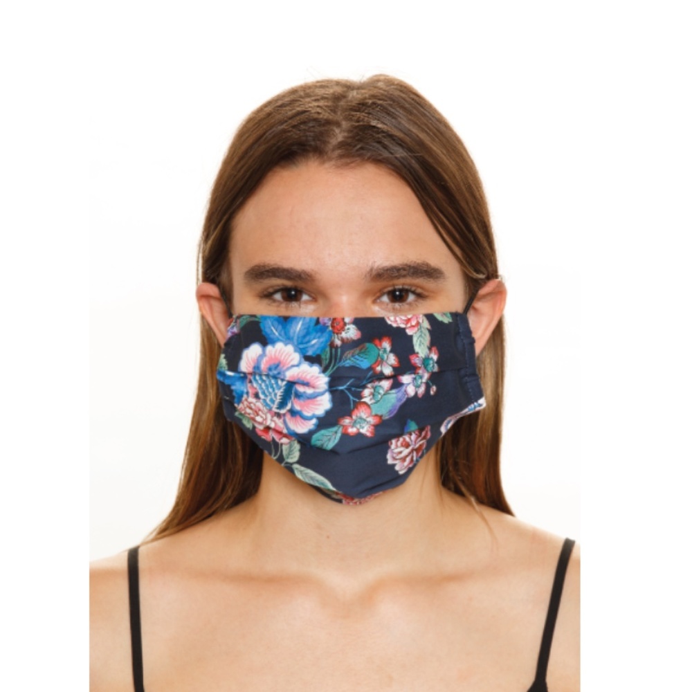 Johnny Was Navy Floral Printed Face Mask